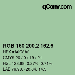 カラーコード: RGB 160 200.2 162.6 | qconv.com