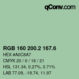 カラーコード: RGB 160 200.2 167.6 | qconv.com