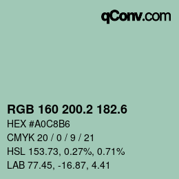 カラーコード: RGB 160 200.2 182.6 | qconv.com