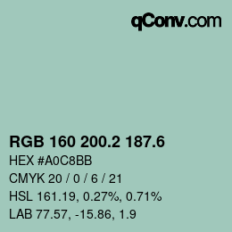 カラーコード: RGB 160 200.2 187.6 | qconv.com