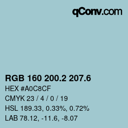 カラーコード: RGB 160 200.2 207.6 | qconv.com