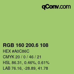 カラーコード: RGB 160 200.6 108 | qconv.com