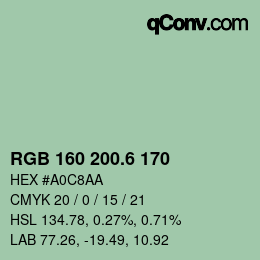 カラーコード: RGB 160 200.6 170 | qconv.com