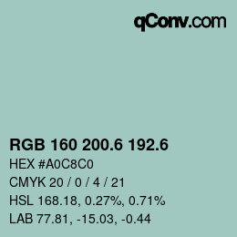 カラーコード: RGB 160 200.6 192.6 | qconv.com