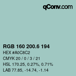 カラーコード: RGB 160 200.6 194 | qconv.com