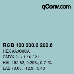 カラーコード: RGB 160 200.6 202.6 | qconv.com