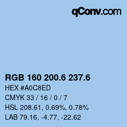 カラーコード: RGB 160 200.6 237.6 | qconv.com