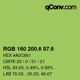 カラーコード: RGB 160 200.6 97.6 | qconv.com