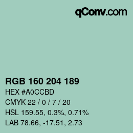 Código de color: RGB 160 204 189 | qconv.com