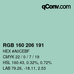 Color code: RGB 160 206 191 | qconv.com