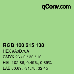 颜色代码: RGB 160 215 138 | qconv.com