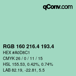 カラーコード: RGB 160 216.4 193.4 | qconv.com