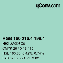 カラーコード: RGB 160 216.4 198.4 | qconv.com