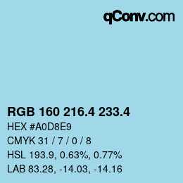 カラーコード: RGB 160 216.4 233.4 | qconv.com