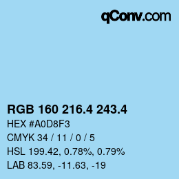 カラーコード: RGB 160 216.4 243.4 | qconv.com