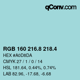 カラーコード: RGB 160 216.8 218.4 | qconv.com