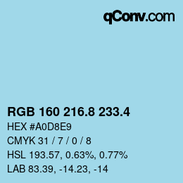カラーコード: RGB 160 216.8 233.4 | qconv.com