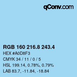 カラーコード: RGB 160 216.8 243.4 | qconv.com