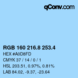 カラーコード: RGB 160 216.8 253.4 | qconv.com
