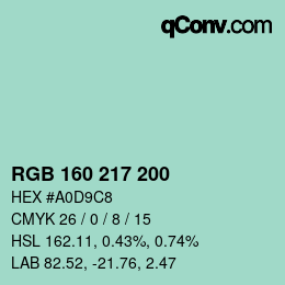 カラーコード: RGB 160 217 200 | qconv.com