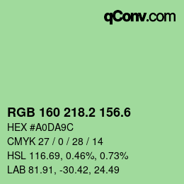 カラーコード: RGB 160 218.2 156.6 | qconv.com