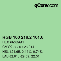 カラーコード: RGB 160 218.2 161.6 | qconv.com