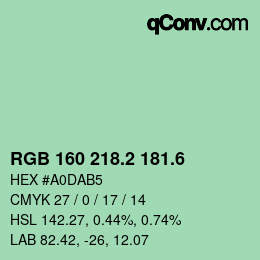 カラーコード: RGB 160 218.2 181.6 | qconv.com