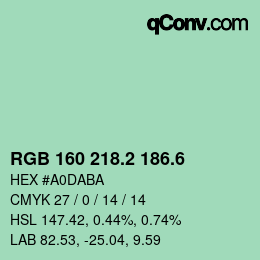 カラーコード: RGB 160 218.2 186.6 | qconv.com