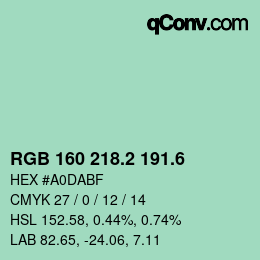 カラーコード: RGB 160 218.2 191.6 | qconv.com