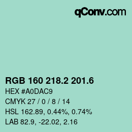 カラーコード: RGB 160 218.2 201.6 | qconv.com