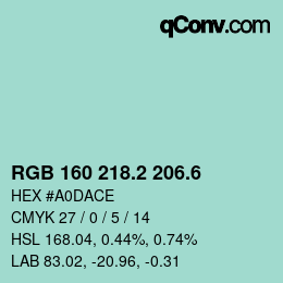 カラーコード: RGB 160 218.2 206.6 | qconv.com