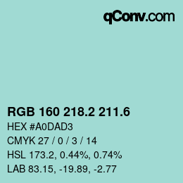 カラーコード: RGB 160 218.2 211.6 | qconv.com