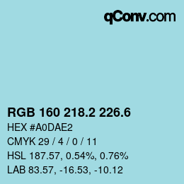 カラーコード: RGB 160 218.2 226.6 | qconv.com