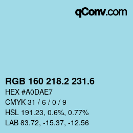 カラーコード: RGB 160 218.2 231.6 | qconv.com