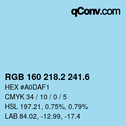 カラーコード: RGB 160 218.2 241.6 | qconv.com