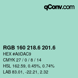 カラーコード: RGB 160 218.6 201.6 | qconv.com