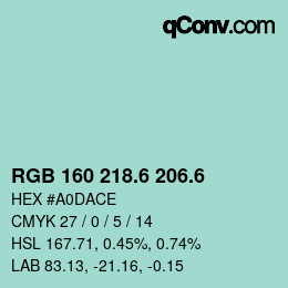 カラーコード: RGB 160 218.6 206.6 | qconv.com