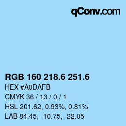 カラーコード: RGB 160 218.6 251.6 | qconv.com