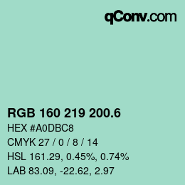 カラーコード: RGB 160 219 200.6 | qconv.com