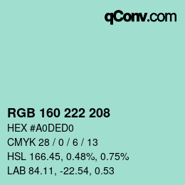 Color code: RGB 160 222 208 | qconv.com