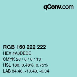 カラーコード: RGB 160 222 222 | qconv.com