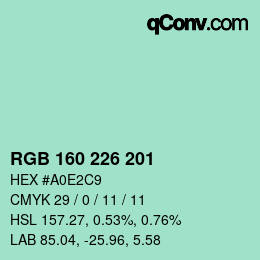 Color code: RGB 160 226 201 | qconv.com