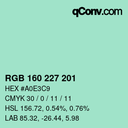 Color code: RGB 160 227 201 | qconv.com