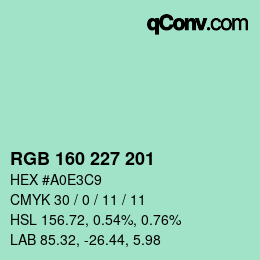 颜色代码: RGB 160 227 201 | qconv.com