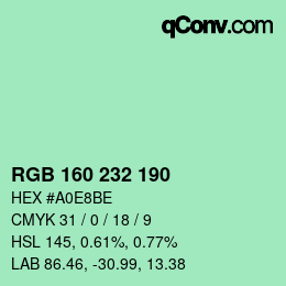 Color code: RGB 160 232 190 | qconv.com