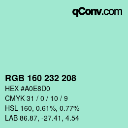 Color code: RGB 160 232 208 | qconv.com
