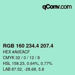 カラーコード: RGB 160 234.4 207.4 | qconv.com