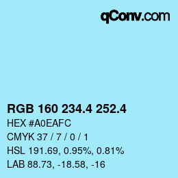 カラーコード: RGB 160 234.4 252.4 | qconv.com