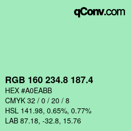 カラーコード: RGB 160 234.8 187.4 | qconv.com