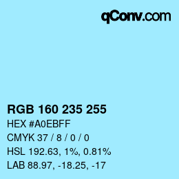 Color code: RGB 160 235 255 | qconv.com